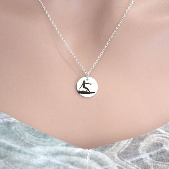 Sterling Silver Wakeboarding Necklace, Sterling Silver Wakeboard Charm Necklace - Picture 3 of 3
